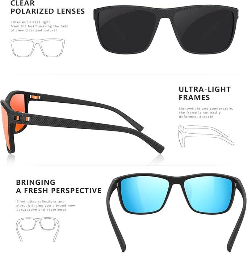 TURBOPEP Full Options 3 Pairs HD Polarized Sunglasses 3 Pairs Unisex Square Frame UV Protection Lightweight Travel Accessories with Adjustable Hinges & Anti-Slip Nosepiece Fashionable,Valentine Gifts