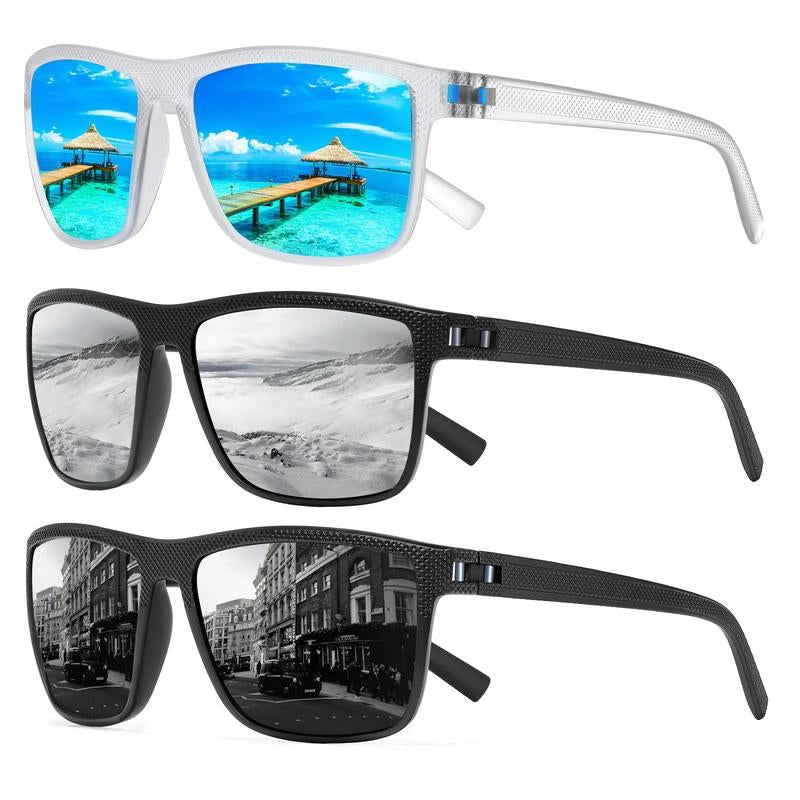 TURBOPEP Full Options 3 Pairs HD Polarized Sunglasses 3 Pairs Unisex Square Frame UV Protection Lightweight Travel Accessories with Adjustable Hinges & Anti-Slip Nosepiece Fashionable,Valentine Gifts