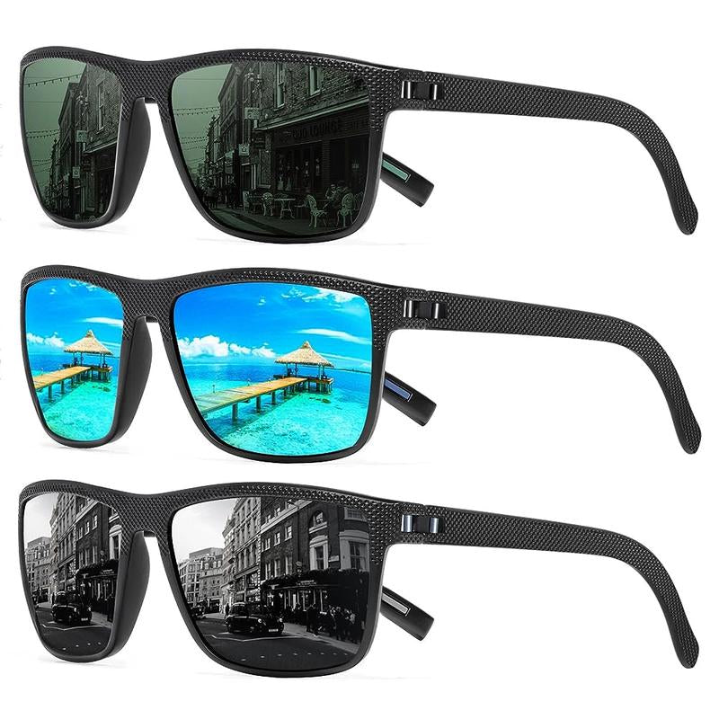 TURBOPEP Full Options 3 Pairs HD Polarized Sunglasses 3 Pairs Unisex Square Frame UV Protection Lightweight Travel Accessories with Adjustable Hinges & Anti-Slip Nosepiece Fashionable,Valentine Gifts