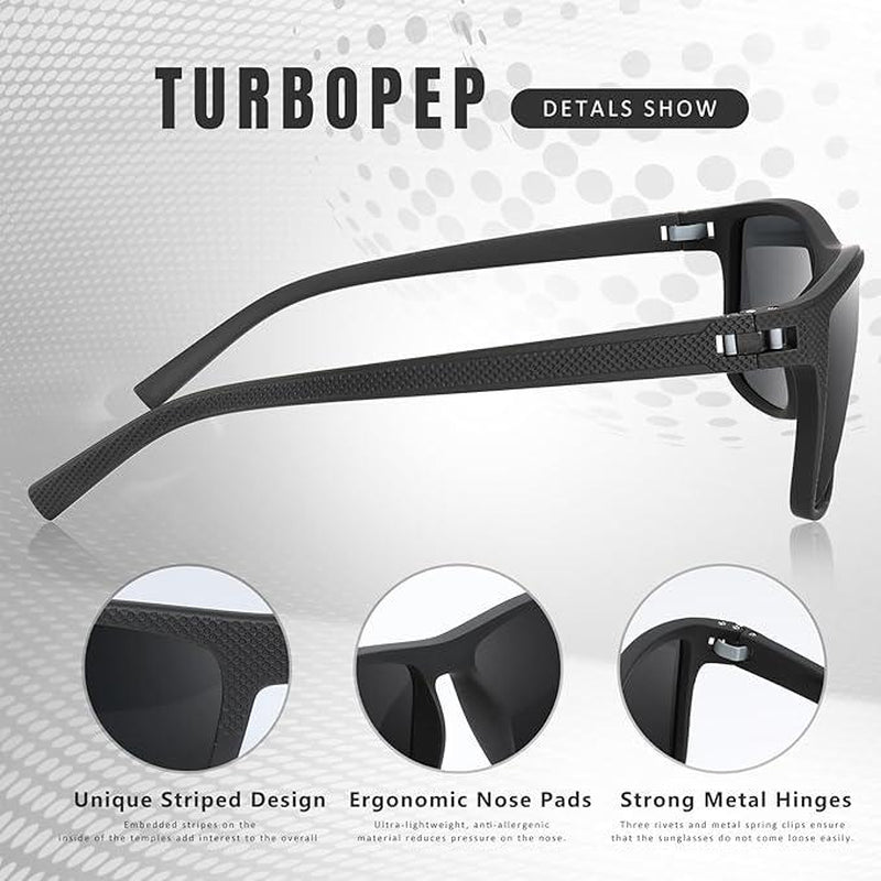 TURBOPEP Full Options 3 Pairs HD Polarized Sunglasses 3 Pairs Unisex Square Frame UV Protection Lightweight Travel Accessories with Adjustable Hinges & Anti-Slip Nosepiece Fashionable,Valentine Gifts