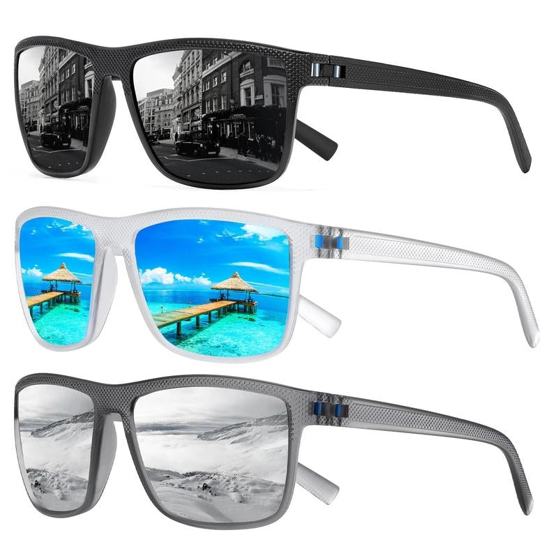 TURBOPEP Full Options 3 Pairs HD Polarized Sunglasses 3 Pairs Unisex Square Frame UV Protection Lightweight Travel Accessories with Adjustable Hinges & Anti-Slip Nosepiece Fashionable,Valentine Gifts