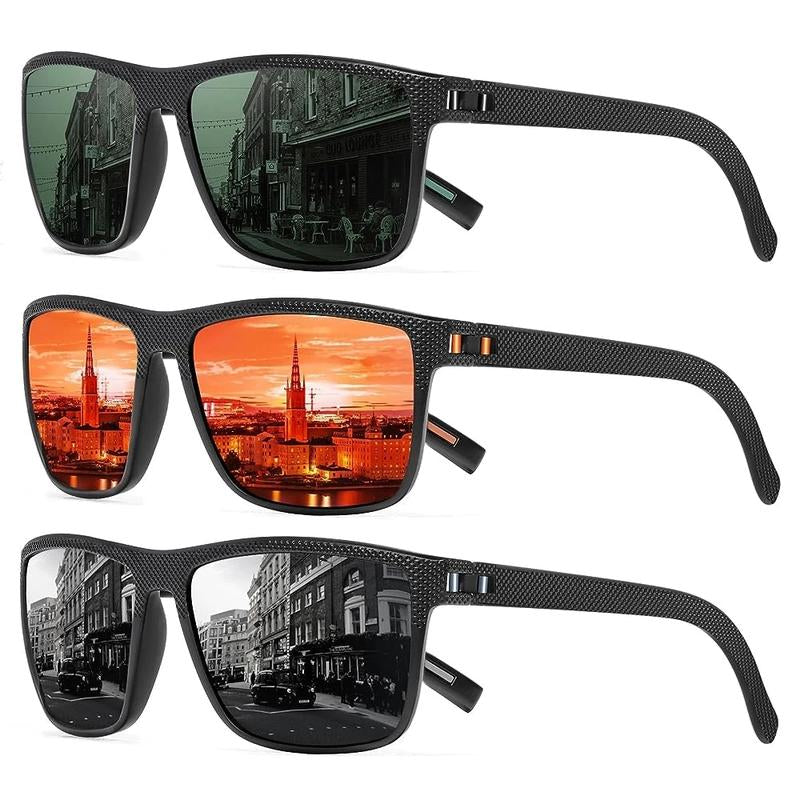 TURBOPEP Full Options 3 Pairs HD Polarized Sunglasses 3 Pairs Unisex Square Frame UV Protection Lightweight Travel Accessories with Adjustable Hinges & Anti-Slip Nosepiece Fashionable,Valentine Gifts