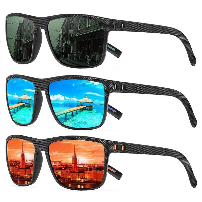 TURBOPEP Full Options 3 Pairs HD Polarized Sunglasses 3 Pairs Unisex Square Frame UV Protection Lightweight Travel Accessories with Adjustable Hinges & Anti-Slip Nosepiece Fashionable,Valentine Gifts